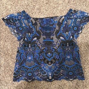Alice + Olivia Blue and Black Lace Blouse